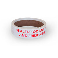 Eddie's Tamper Proof Take-Out Food Container Seal Stickers - White/Red - 1" x 5" - 500 Stickers-Messaging: Sealed for Safety and Freshness