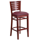 Flash Furniture Darby Series Slat Back Mahogany Wood Restaurant Barstool - Burgundy Vinyl Seat-800 lb. Weight Capacity