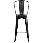 Flash Furniture 30" High Black-Antique Gold Metal Indoor-Outdoor Barstool with Back-Bistro Style Barstool