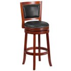 Flash Furniture 30" High Dark Cherry Wood Barstool with Open Panel Back & Walnut Leather Swivel Seat-Bar Height
