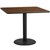 Flash Furniture 42'' Square Laminate Table Top, Walnut with 24'' Round Table Height Base (XUWA4242TR24)-Hospitality Table