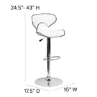 Flash Furniture 17 1/2" x 17 1/2" Cozy Mid-Back Vinyl Adjustable Bar Stool with Chrome Base, White, 2 Pack-Footrest
