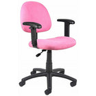 Nicer Furniture Perfect Posture Deluxe Microfiber Task Chair with Adjustable Arms - Pink-Thick padded seat with built in back and lumbar support.