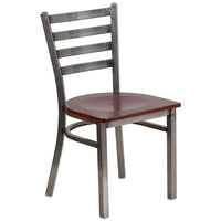 Flash Furniture HERCULES Series Clear Coated Ladder Back Metal Restaurant Chair - Mahogany Wood Seat-Metal Chair