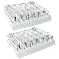 Azar Clear 6 Compartment Divider Bin Cosmetic Tray with Pushers - 2 Pack-Sold in Packs of: 2