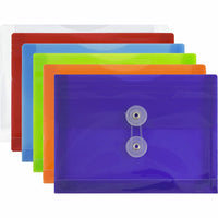 JAM Paper Plastic Envelopes with Button and String Tie Closure Index Booklet - 5.5" x 7.5" - Assorted Colours - 6 Pack -Colours: Blue, Purple, Orange, Clear, Fuchsia Pink, Lime Green