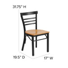 Flash Furniture HERCULES Series Black Three-Slat Ladder Back Metal Restaurant Chair - Natural Wood Seat-18 Gauge Steel Frame