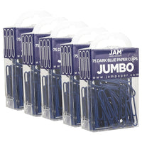 JAM Paper Coloured Jumbo Paper Clips, Large, Dark Blue Paperclips, 5 Packs of 75, 375 Total (42186869g)-Dark blue