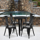 24'' Round Black Metal Indoor-Outdoor Table Set with 4 Cafe Chairs [CH-51080TH-4-18CAFE-BK-GG]-24"W x 24"D x 29"H