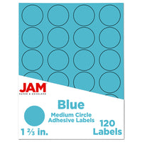 JAM Paper Circle Round Label Sticker Seals - 1-2/3" Diameter - Blue - 120 Pack -English only packaging