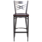 Flash Furniture HERCULES Series Clear Coated "X" Back Metal Restaurant Barstool - Walnut Wood Seat-Metal Barstool