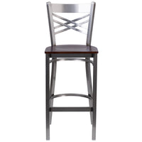 Flash Furniture HERCULES Series Clear Coated "X" Back Metal Restaurant Barstool - Walnut Wood Seat-Metal Barstool