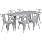 Flash Furniture 31.5'' x 63'' Rectangular Silver Metal Indoor-Outdoor Table Set with 6 Stack Chairs (ET-CT005-6-30-SIL-GG)-Seats 6 people