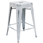 Flash Furniture 24" High Backless Distressed Metal Indoor-Outdoor Counter Height Stool - White-Stackable Industrial Style Modern Stool