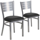 Flash Furniture HERCULES Series Silver Slat Back Metal Restaurant Chairs with Black Vinyl Seat - 2 Pack-Slat Back Design