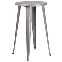24'' Round Silver Metal Indoor-Outdoor Bar Height Table (CH-51080-40-SIL-GG)-Metal Cafe Table