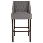Flash Furniture Carmel Series 30" High Transitional Tufted Walnut Barstool with Accent Nail Trim - Dark Grey Fabric-Transitional Style Stool