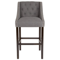 Flash Furniture Carmel Series 30" High Transitional Tufted Walnut Barstool with Accent Nail Trim - Dark Grey Fabric-Transitional Style Stool