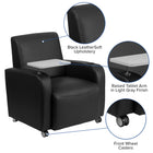 Flash Furniture Black Leather Guest Chair with Tablet Arm, Front Wheel Casters & Cup Holder-Plush Foam Seat