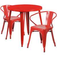30'' Round Red Metal Indoor-Outdoor Table Set with 2 Arm Chairs (CH-51090TH-2-18ARM-RED-GG)-Indoor Outdoor Sets