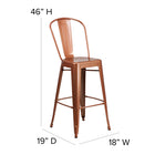 Flash Furniture 30" High Copper Metal Indoor-Outdoor Barstool with Back-Footrest