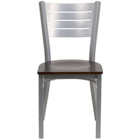 Flash Furniture HERCULES Series Silver Slat Back Metal Restaurant Chair - Walnut Wood Seat-Metal Chair