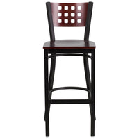 Flash Furniture HERCULES Series Black Cutout Back Metal Restaurant Barstool - Mahogany Wood Back & Seat - 2 Pack-Set of 2 Metal Dining Bar Stools