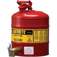 Justrite Laboratory Safety Cans in Steel & Polyethylene, Steel Plate Shelf Can-Self-closing faucets offer controlled dispensing of hazardous liquids