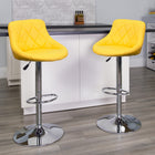 Flash Furniture Contemporary Yellow Vinyl Bucket Seat Adjustable Height Barstool with Diamond Pattern Back & Chrome Base-Swivel Seat