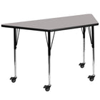 Flash Furniture Mobile 29.5"W x 57.25"L Trapezoid Grey HP Laminate Activity Table - Standard Height Adjustable Legs-Collaborative Trapezoid Activity Table
