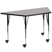 Flash Furniture Mobile 29.5"W x 57.25"L Trapezoid Grey HP Laminate Activity Table - Standard Height Adjustable Legs-Collaborative Trapezoid Activity Table