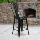 Flash Furniture Commercial Grade 24" High Black Metal Indoor-Outdoor Counter Height Stool with Back-Lightweight Design