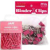 JAM Paper Office Desk Supplies Bundle, Paper Clips & Binder Clips, Pink (218334pi)-Paper clips and binder clips