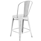 Flash Furniture 24" High Distressed Metal Indoor-Outdoor Counter Height Stool with Back - White-Drain Holes in Seat
