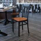 Flash Furniture HERCULES Series Black Vertical Back Metal Restaurant Chair - Cherry Wood Seat-Curved Support Bar