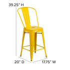 Flash Furniture 24" High Metal Indoor-Outdoor Counter Height Stool with Back - Yellow-Galvanized Steel Construction