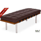 Nicer Furniture Pavilion Bench Wood Frame - 73" - Dark Brown-Material: Leather cushion on wood frame base, polished stainless steel Legs