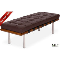Nicer Furniture Pavilion Bench Wood Frame - 73" - Dark Brown-Material: Leather cushion on wood frame base, polished stainless steel Legs