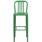 Flash Furniture 30" High Green Metal Indoor-Outdoor Barstool with Vertical Slat Back-Industrial Style Modern Barstool