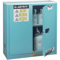 Justrite Sure-Grip Ex Acid/Corrosive Storage Cabinets, 2 Doors, Manual, 43" x 18" x 44"-Poly liners on shelves and poly sump liner are removable for easy cleaning
