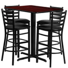 Flash Furniture 24''W x 42''L Rectangle Mahogany Laminate X-Base Table Set with 4 Ladder Back Metal Bar Stools, Black Vinyl Seat-Black Powder Coated Chair and Table Frame