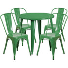30'' Round Green Metal Indoor-Outdoor Table Set with 4 Cafe Chairs [CH-51090TH-4-18CAFE-GN-GG]-Metal Cafe Table