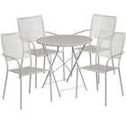 30'' Round Light Grey Indoor-Outdoor Steel Folding Patio Table Set with 4 Square Back Chairs [CO-30RDF-02CHR4-SIL-GG]-Light Grey Powder Coat Finish