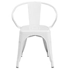 Flash Furniture Commercial Grade Metal Indoor-Outdoor Chair with Arms - White-Set of 4 Stackable Bistro Style Chairs