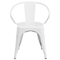 Flash Furniture Commercial Grade Metal Indoor-Outdoor Chair with Arms - White-Set of 4 Stackable Bistro Style Chairs