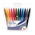 Pentel Sign Pens - Assorted - 12 Pack  -Writes Colourful fine lines for brilliantly Coloured sketches and drawings