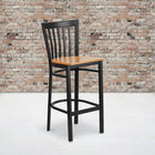 Flash Furniture HERCULES Series Black School House Back Metal Restaurant Barstool - Natural Wood Seat-.625'' Thick Plywood Seat