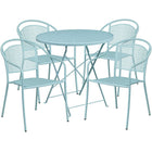 30'' Round Sky Blue Indoor-Outdoor Steel Folding Patio Table Set with 4 Round Back Chairs [CO-30RDF-03CHR4-SKY-GG]-Sky Blue Powder Coat Finish