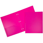JAM Paper Plastic Heavy Duty 3 Hole Punched Two Pocket School Folder, Fuchsia, 2 packs of 6 (383HHPfug)-Size: 6.25" x 9.25"