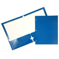 JAM Paper Glossy 2 Pocket 3 Hole Punched Folders, Blue, 50 Pack-Blue Glossy Cardstock Folders